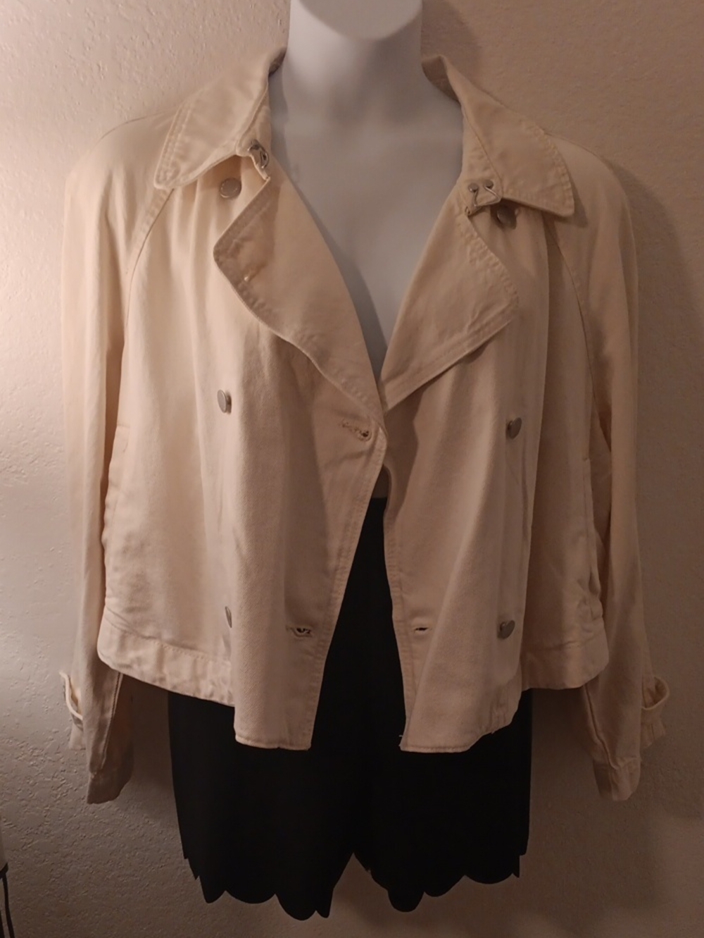 Universal Thread Crop Cream Jean Trench Coat